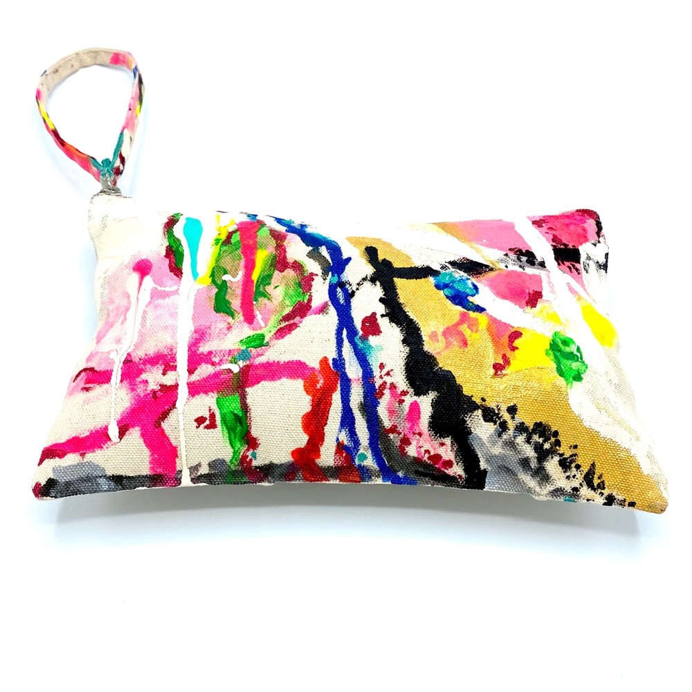 Canvas Painted Clutch Abstract Multi-Color Wristlet Purse